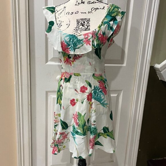 REFORMATION DRESS PERLA RUFFLE SCOOP NECK TROPICAL FLORAL SZ 4 AESTHETIC CHIC - Picture 9 of 16